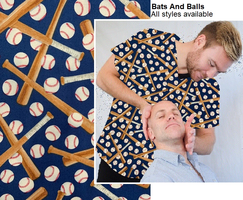 bats and balls baseball scrub tops