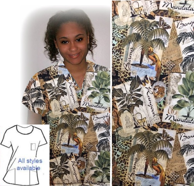 Tropical asian Print Scrubs