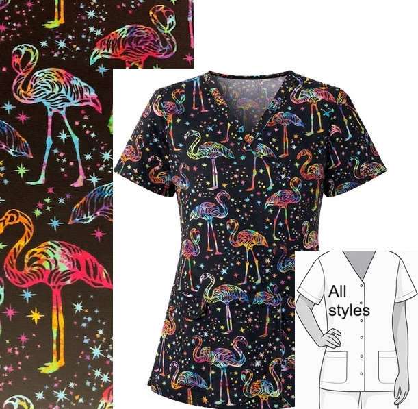 neon flamingals tropical scrub top