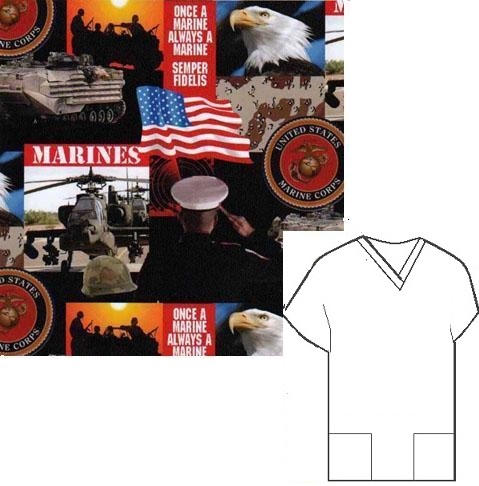 RM331823L - Marines Military Print Ready Made Scrub Top