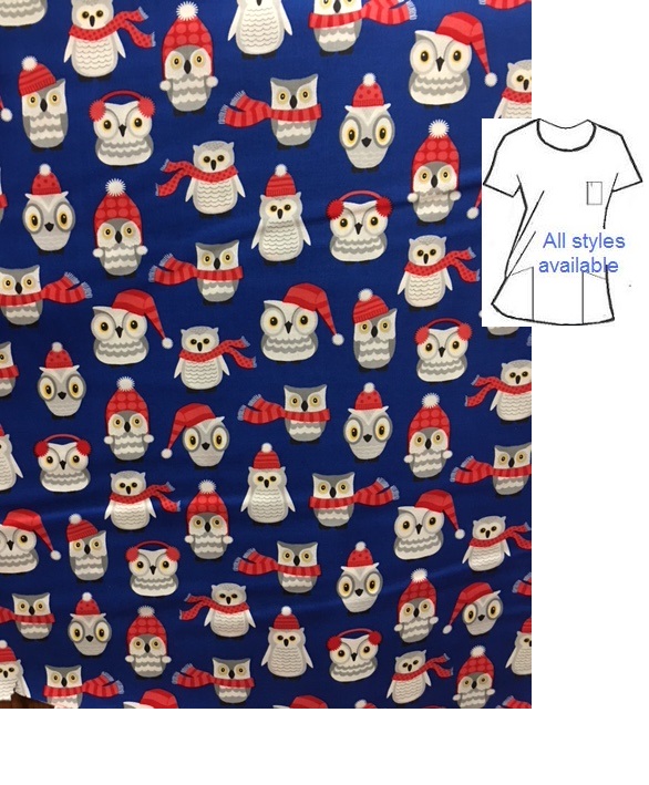 Hoooos Cold? - holiday owl print scrubs