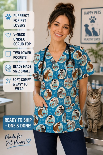 Cats Love Fish scrub top