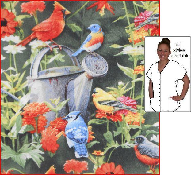 Fine feathered friends print scrub tops