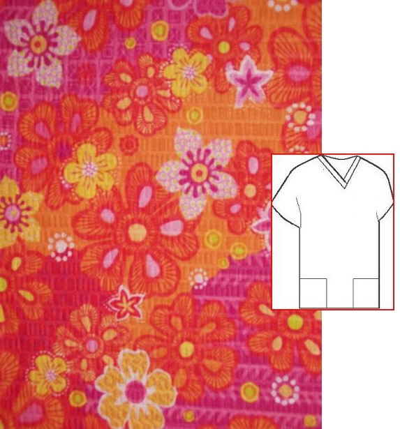 RM04525 - Merry Go Orange Print Scrubs For Women