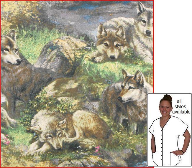 AW110414 - Lazy Summer - Wolf Print Wildlife Scrub Tops