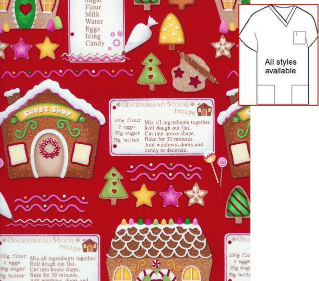 H111712 - Gingerbread House Holiday Print Scrubs
