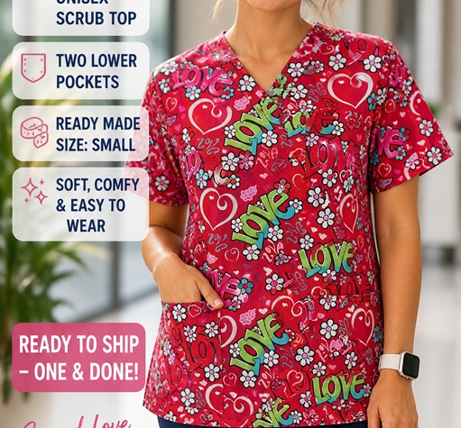 RM12913SML - FEELING THE LOVE  scrub top