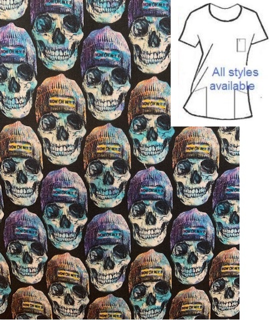 Now Or Never scrub tops with skulls