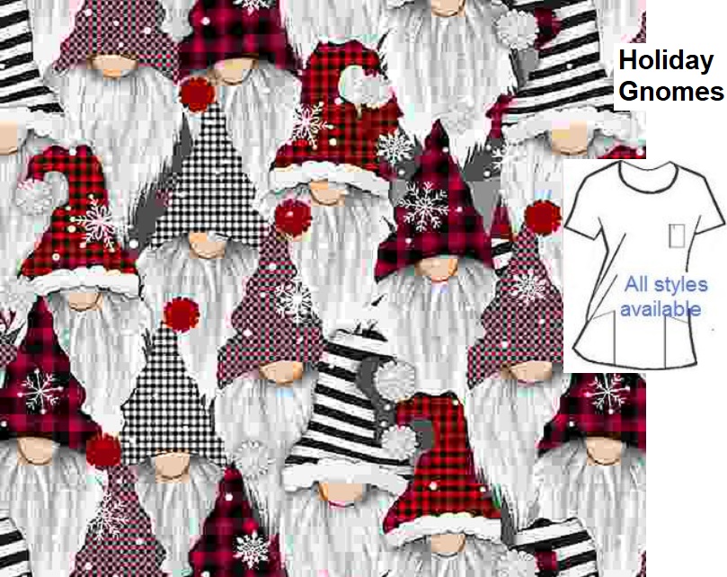 holiday gnomes scrub tops