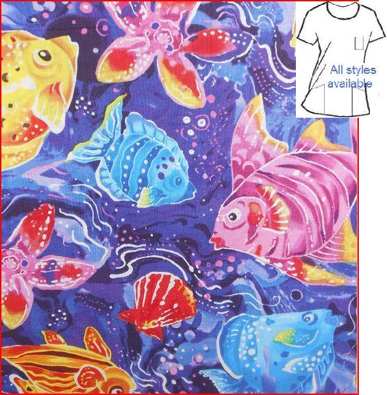 salt water fish animal print scrubs