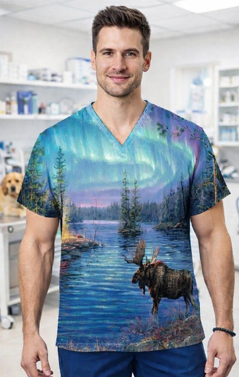 Borealis Reflections moose scrub top