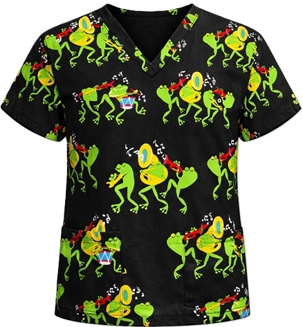 RM111013CART - Jammin Frogs Unisex V-neck animal print scrubs