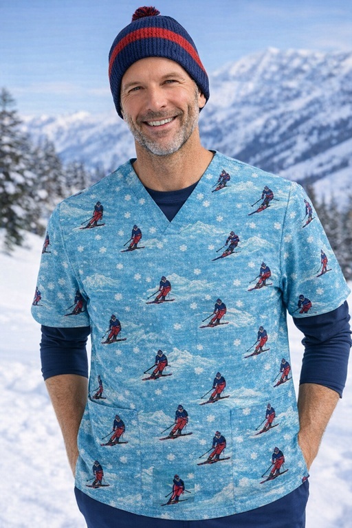 Alpine Snow Skiers Scrub Top