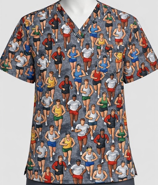 S1215LIMITED - MARATHON RUNNERS Sports Print Scrub Tops