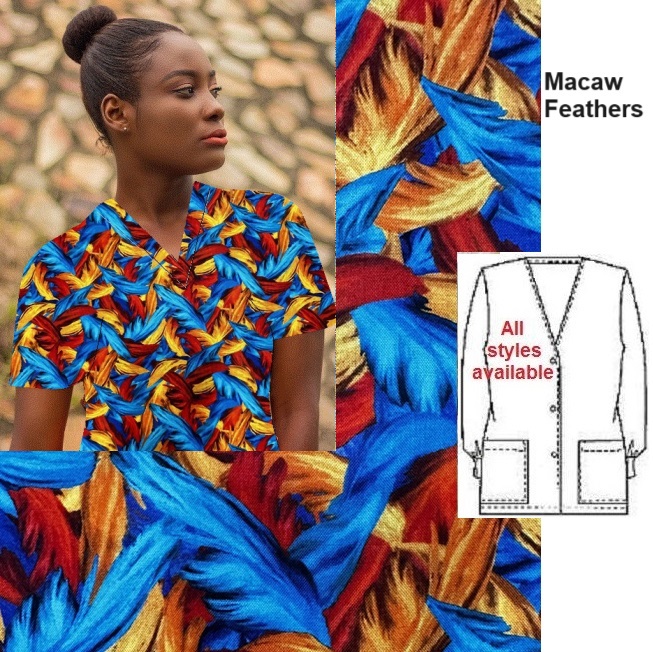 macaw feathers scrub tops