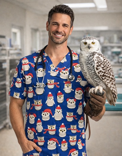 H21226 - Winter Owl Holiday Christmas Scrubs