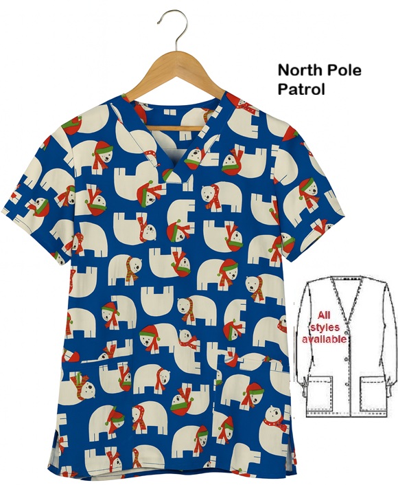 H111622 - North Pole Patrol holiday scrub tops