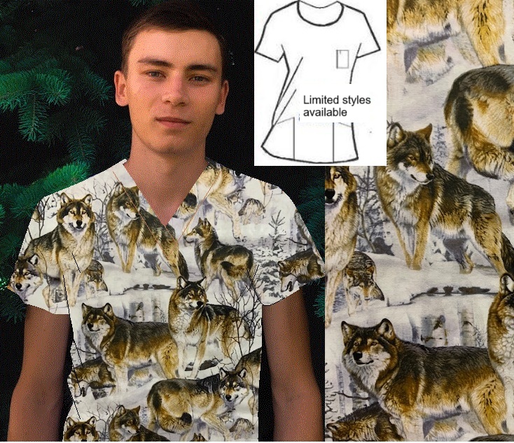 wyoming wolf animal print scrubs