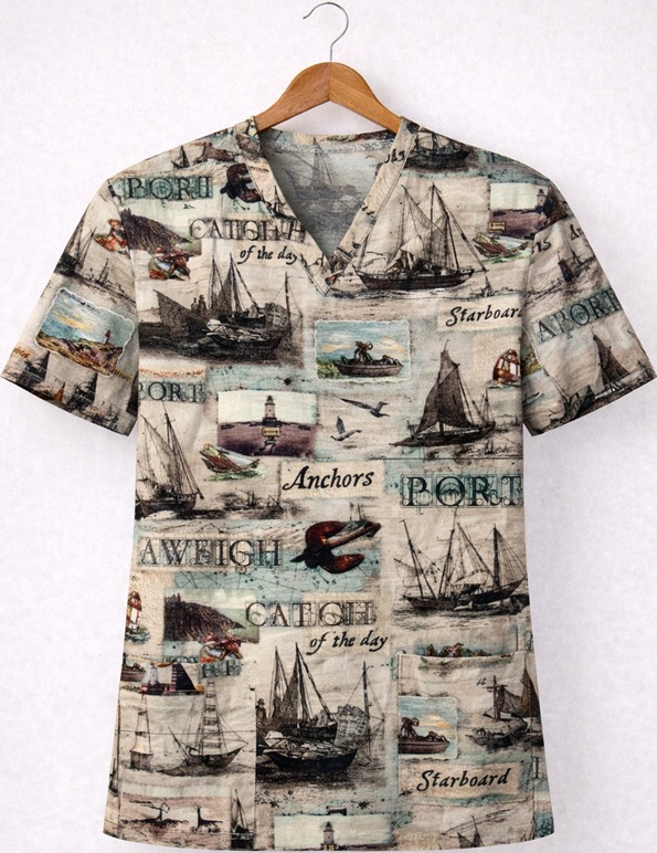 catch of the day nautical scrub top