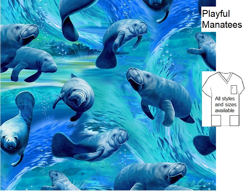 playful manatees scrub tops