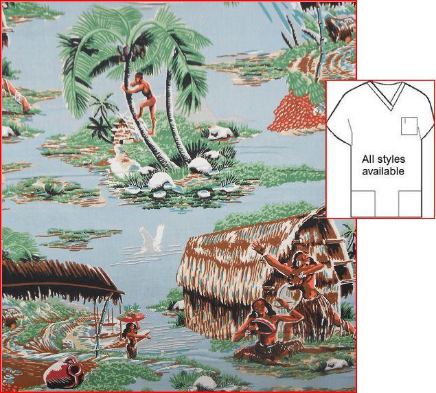 Road to Haleiwa Hawaiian tropical printed scrub tops