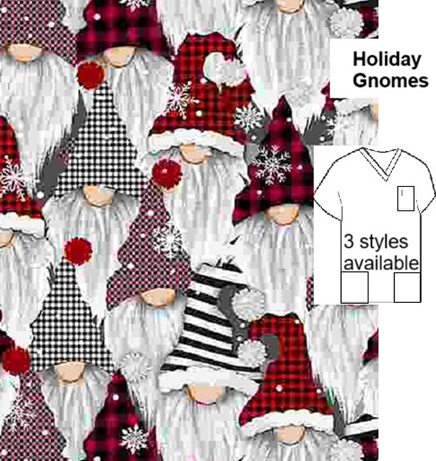 Holiday Gnomes Christmas scrub tops
