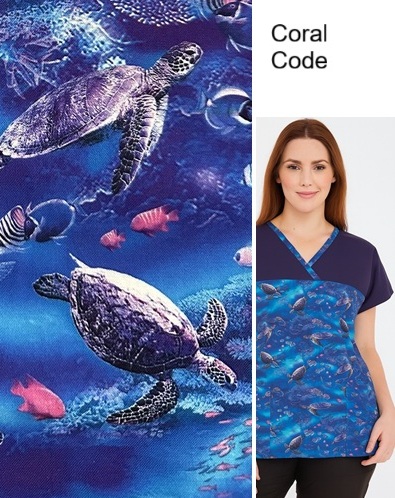 WAO10LIMITED - Coral Code sea turtle scrub tops