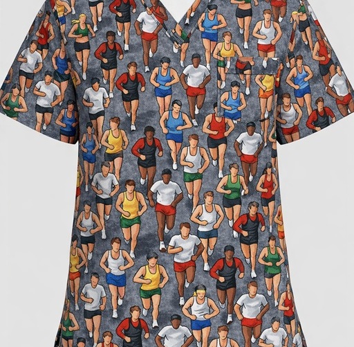 S1215LIMITED - Marathon Runners -Sports Print Scrub Tops