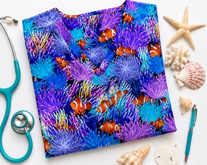 clownfish coral reef scrub top