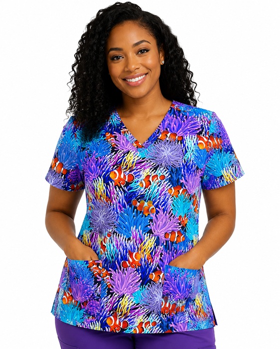 AO61326 - CLOWN FISH CORAL REEF scrub tops