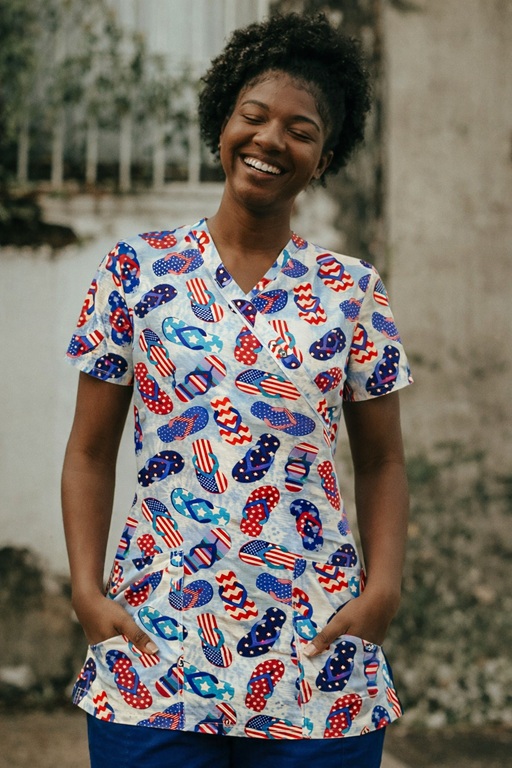 Freedom Flops patriotic print scrub tops