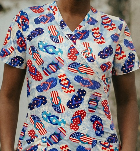 PAT5920 - FREEDOM FLOPS patriotic print scrub tops