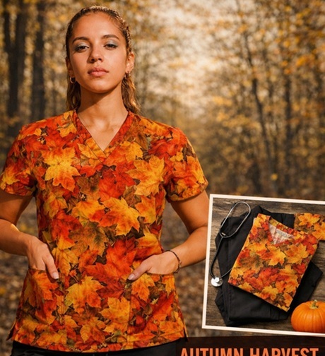 H71220 - HARVEST TIME Halloween seasonal print scrubs