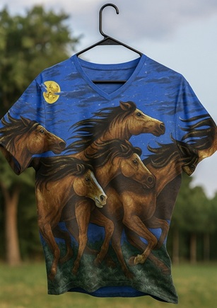 Horse print scrub top on a hanger hanging outside
