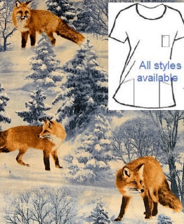 animal print cotton scrub top fabric with fox
