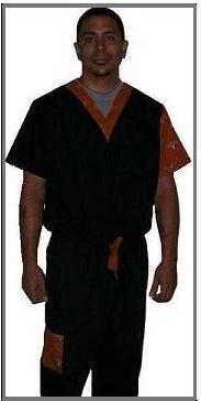 Man in black and brown scrubs