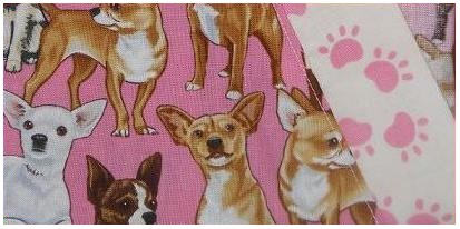 pink chihuahua print scrub top with coordinating pink paw print fabric
