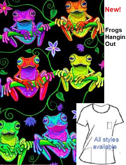 scrub top fabric with frogs on cotton