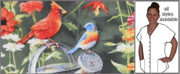 cardinal and bluebird on cotton fabric for animal print scrub top