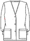 Line drawing of the Angelfish Archive cardigan—featuring a button-front silhouette with gathered cuffs, patch pockets, and a V-neckline.