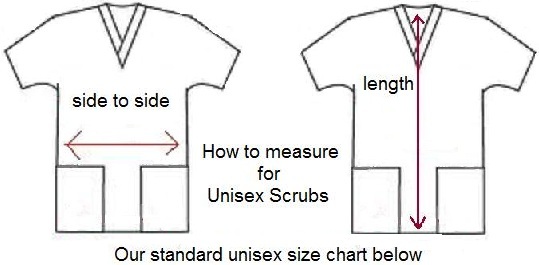 scrub top diagrams showing how to measure for the perfect size