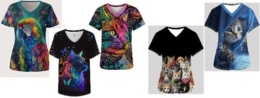 women's stretch knit cat print imported scrub tops